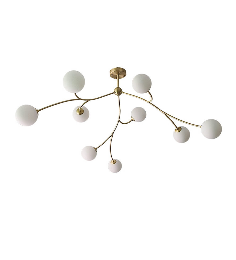 Golden Bloom chandelier with gold-tone branches and milky glass globes