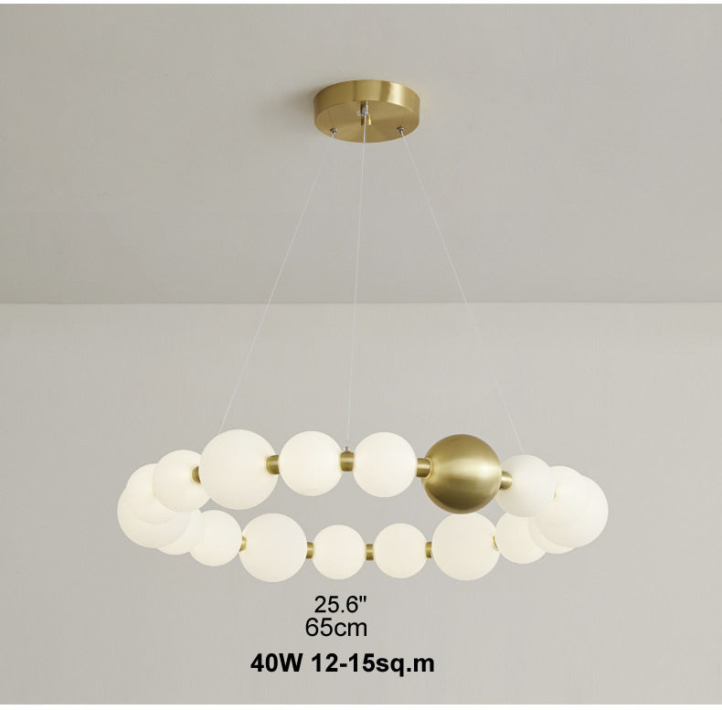 Pearl Necklace Chandelier Elegant Frosted Glass Globes with Gold Accents